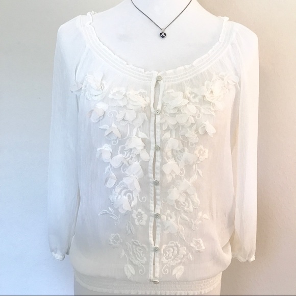 A B E R C R O M B I E : White Floral Peasant Top - Picture 1 of 8
